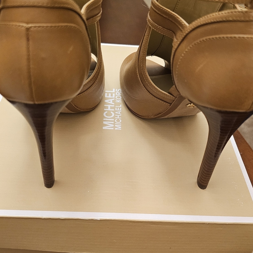 Michael Kors Brown Peep-Toe Ankle Booties - Picture 4 of 6